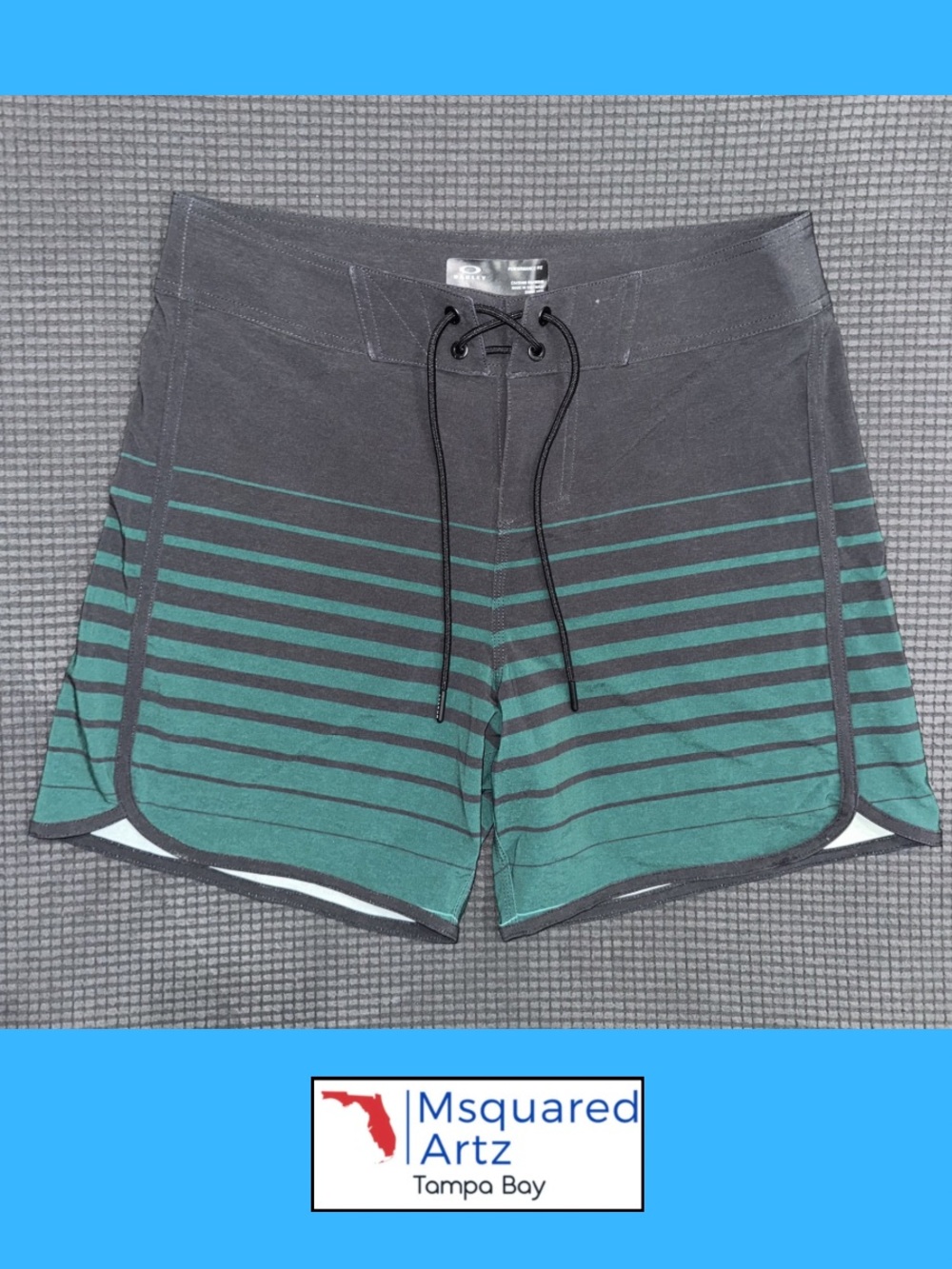 Oakley Board Shorts Mens Size 30 Black Green Striped Performance Fit